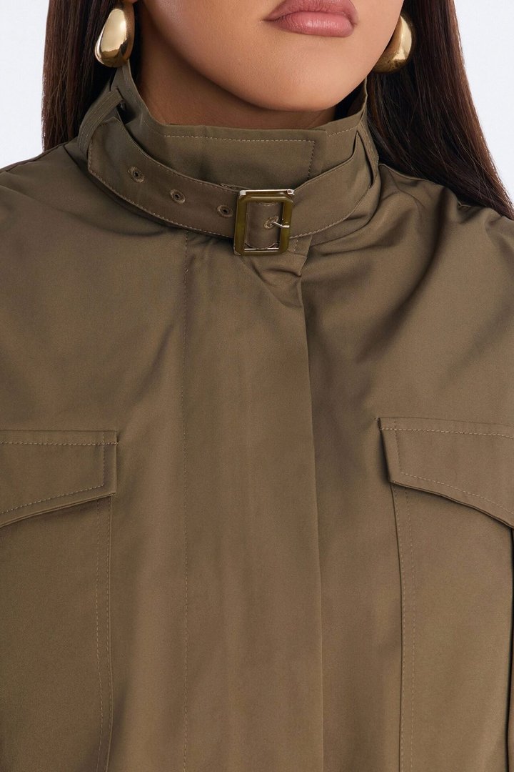 Gracelle Lightweight Twill Funnel Neck Bomber Jacket - Olive