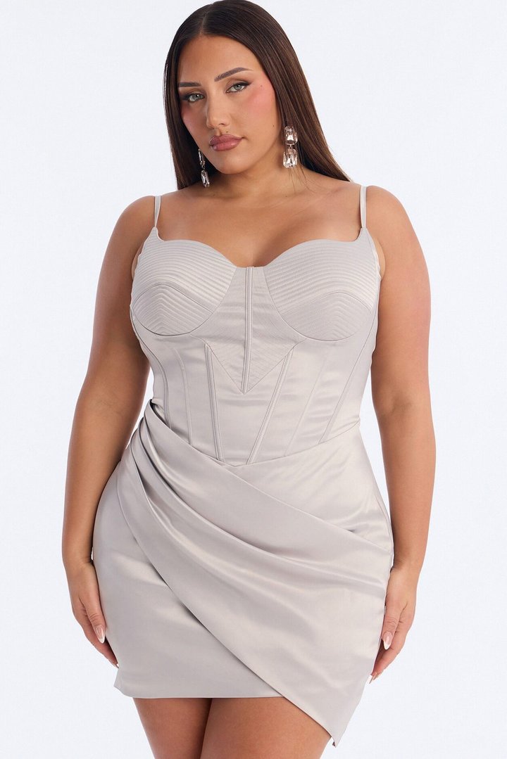 Sweet Love Corset Waist Satin Mini Dress - Silver
