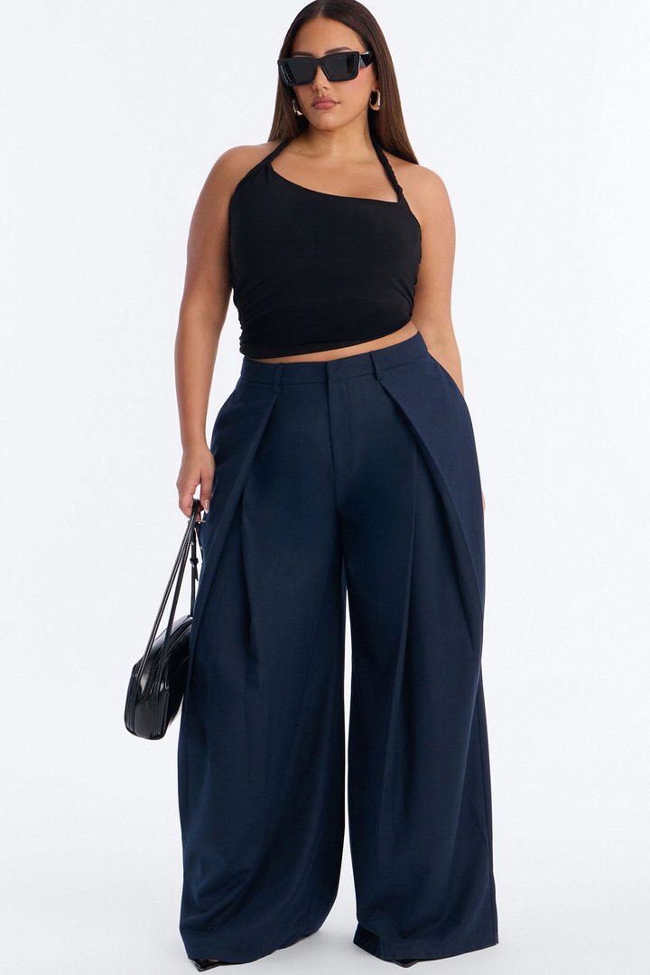 Executive Realness Pleated Wide Leg Trouser 33″ - Navy
