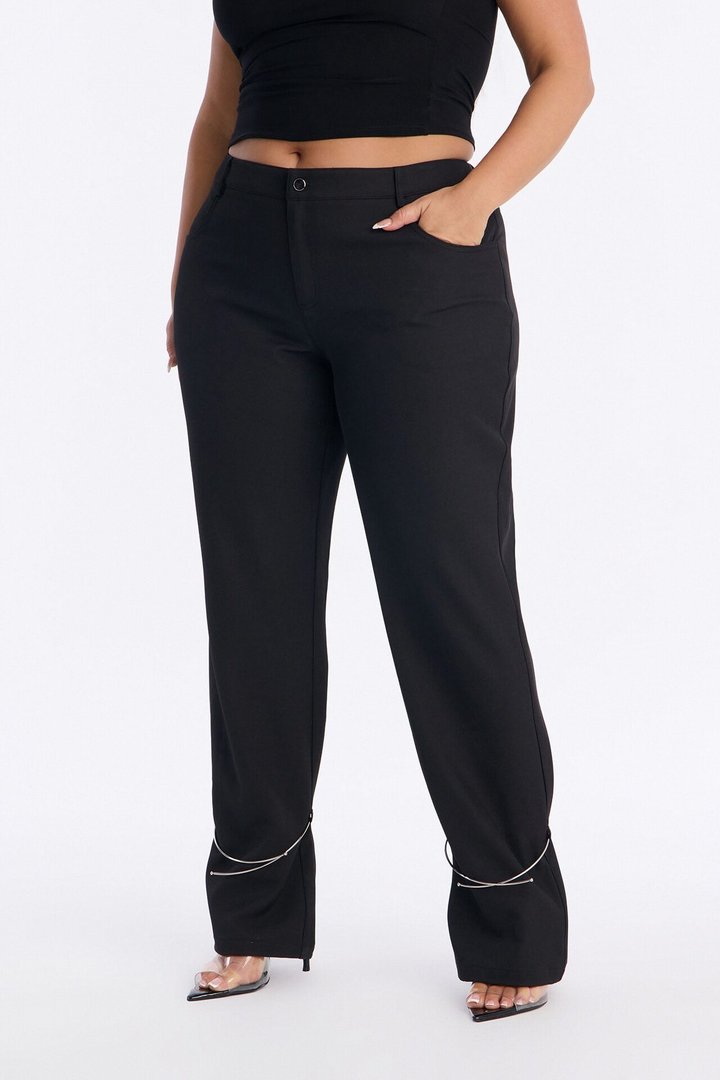 Guiliana Metal Cuffed Straight Leg Trouser - Black