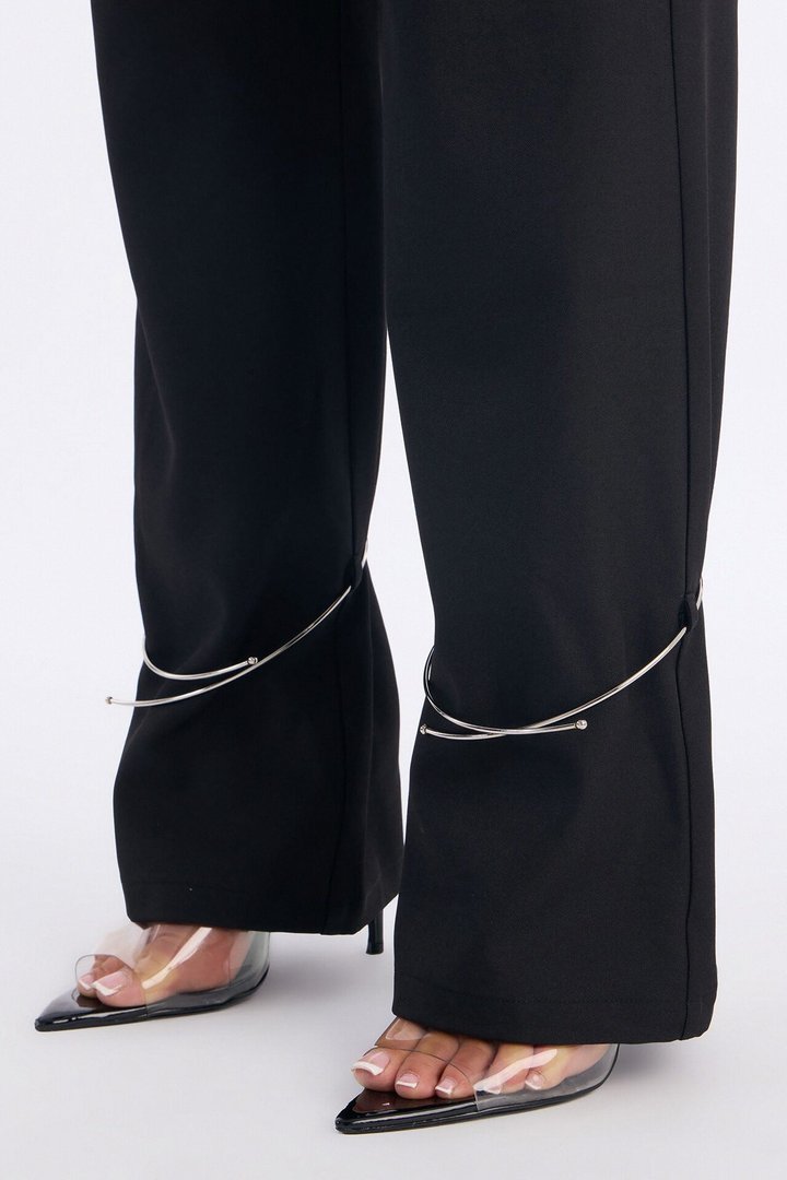 Guiliana Metal Cuffed Straight Leg Trouser - Black