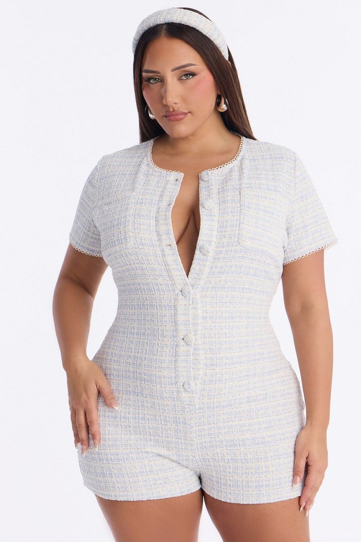 Colette Tweed Headband and Romper - Blue