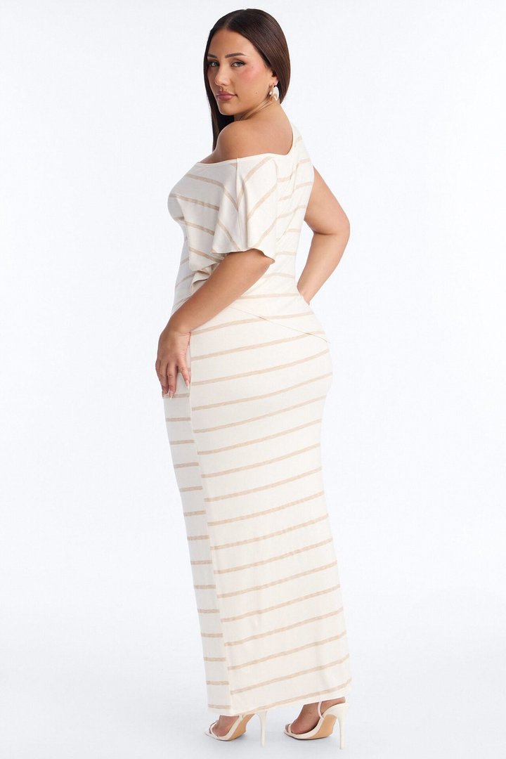Linda Off Shoulder Striped Skirt Set - Cream/combo