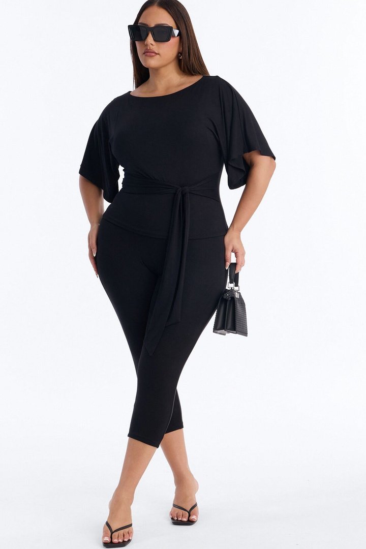 Sophie Tie Waist Capri Set - Black