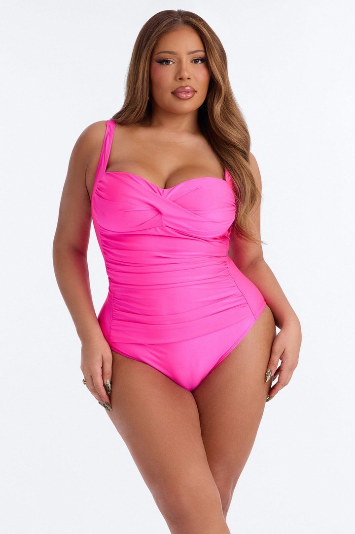 Soft Spoken 1 Piece Ruched Bandeau Swimsuit - Pink