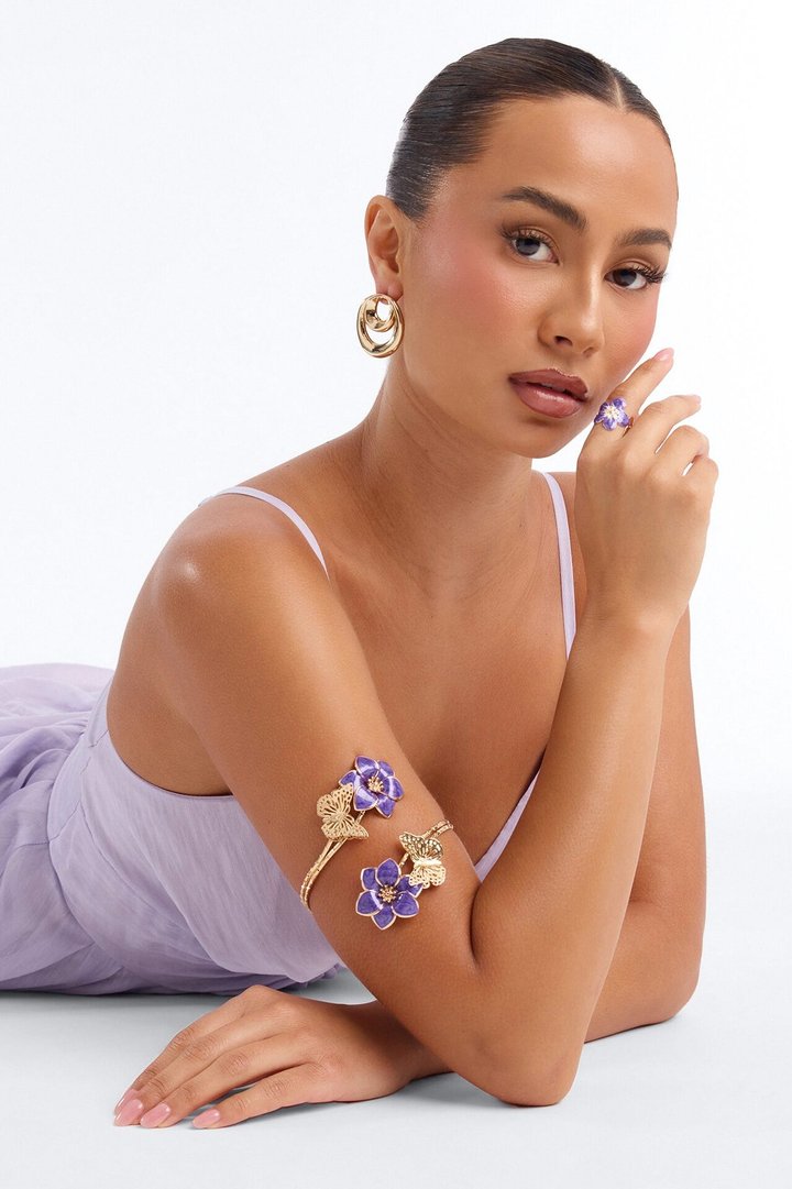 Summer Soiree Arm Cuff And Ring Set - Gold/Purple