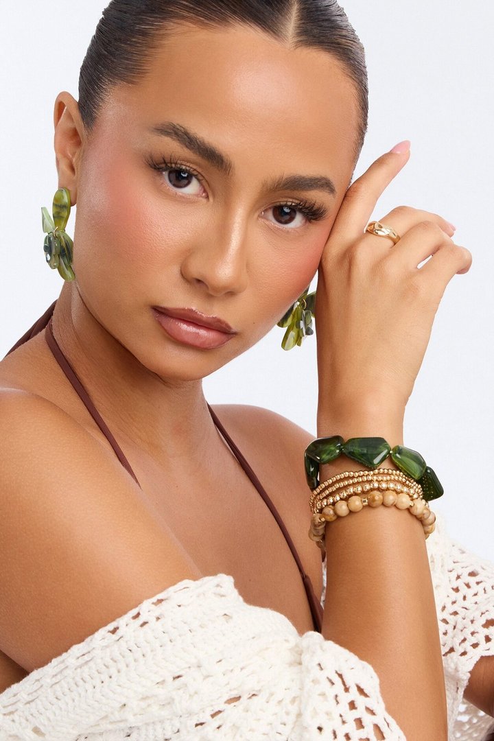 Zona Tulum 5 Piece Bracelet Set - Gold/Green