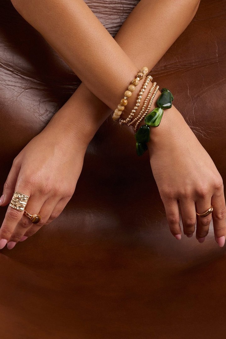 Zona Tulum 5 Piece Bracelet Set - Gold/Green