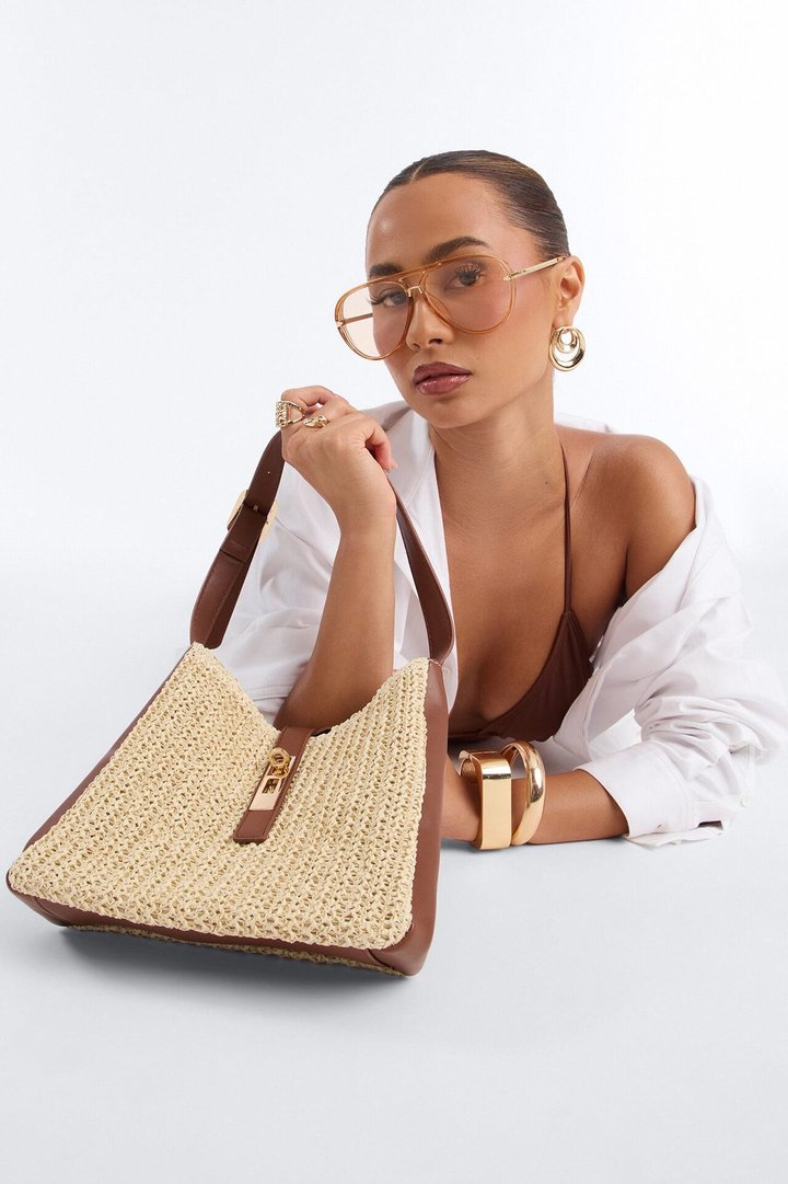 Fun In The Sun Straw Shoulder Bag - Natural/Combo