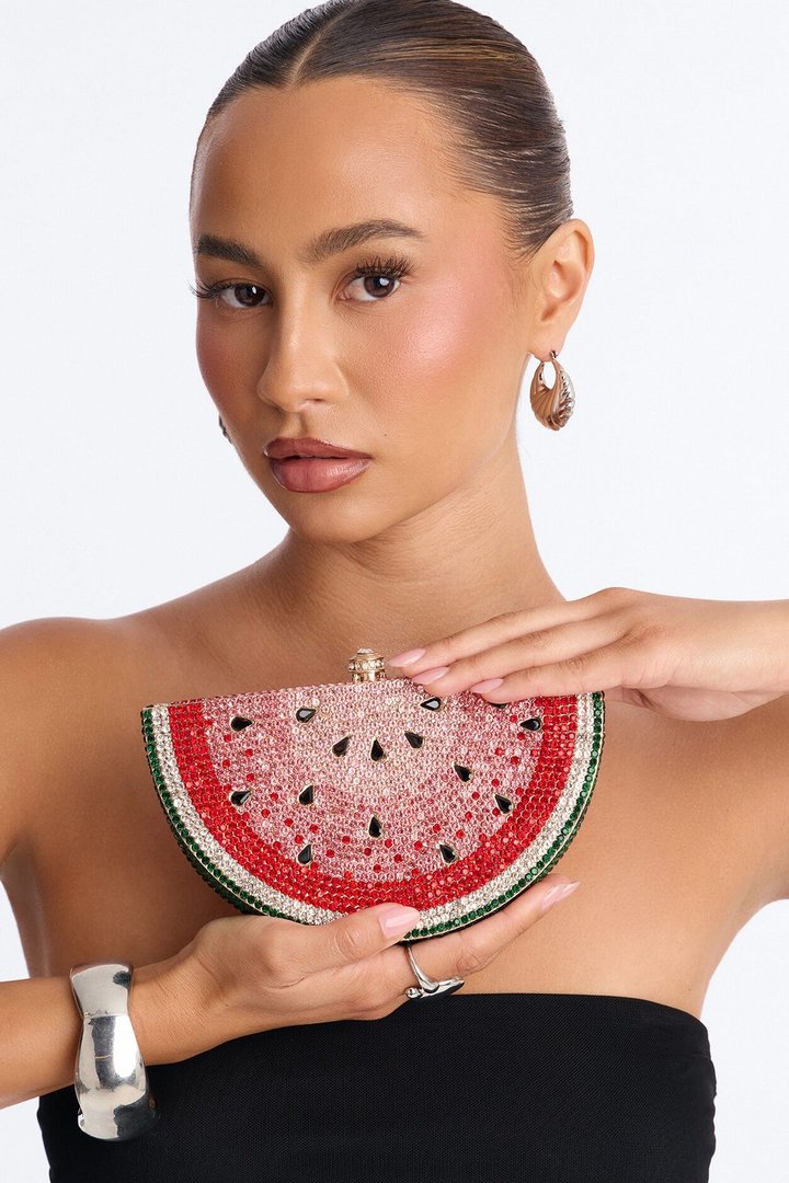 Watermelon Rhinestone Clutch - Red/combo