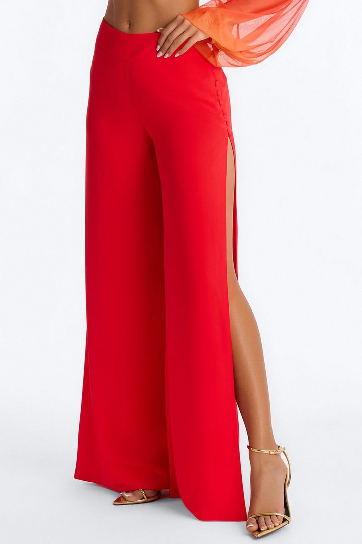 Mina High Rise Split Side Wide Leg Pant - Tomato Red