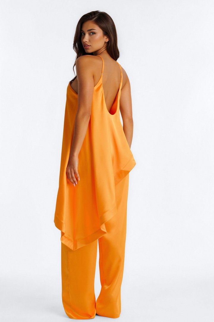 Veena Satin Asymmetrical Jumpsuit - Orange
