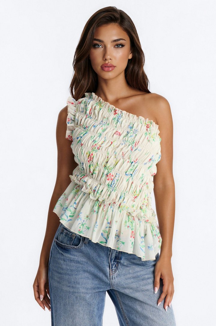Cutie On Duty Floral Chiffon Ruffle Top - Multi Color