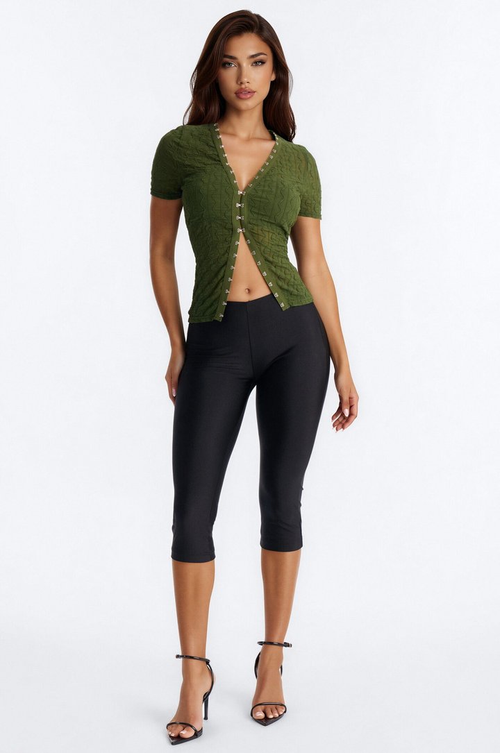 Dark Dream Short Sleeve Flyaway Top - Olive