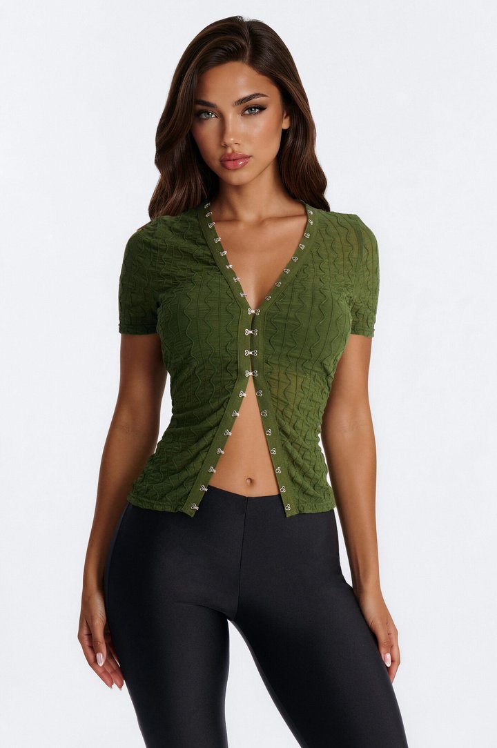 Dark Dream Short Sleeve Flyaway Top - Olive