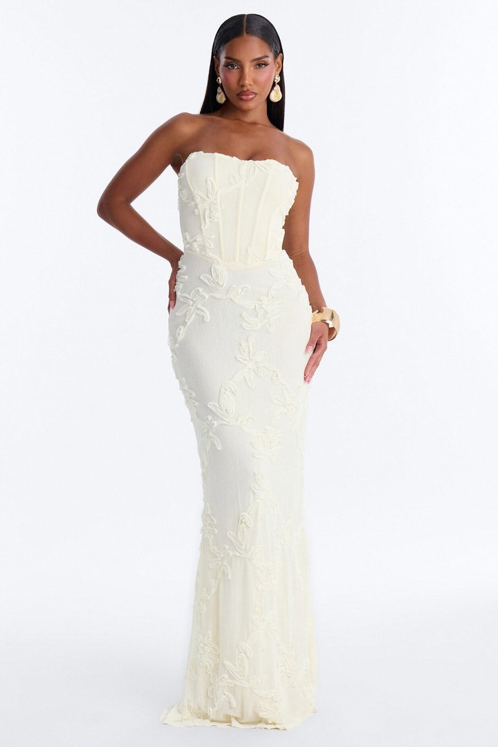 High Society Mesh Maxi Gown - Cream