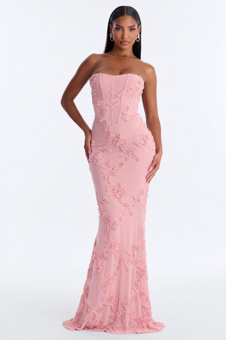 High Society Mesh Maxi Gown - Pink