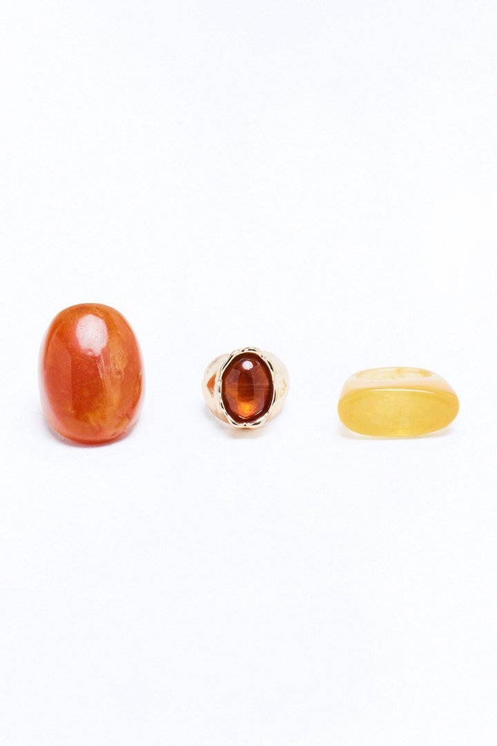 Sasha Jeweled 3 Piece Ring Set - Yellow/combo