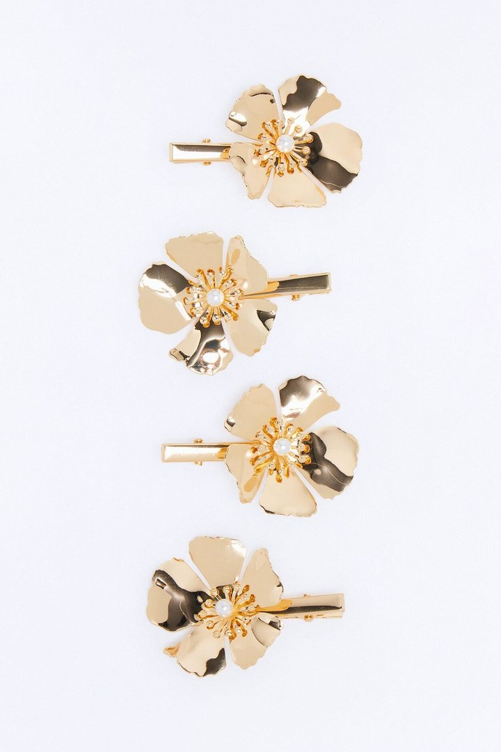 Bring Me Flowers 4 Piece Hair Clip Set - Gold