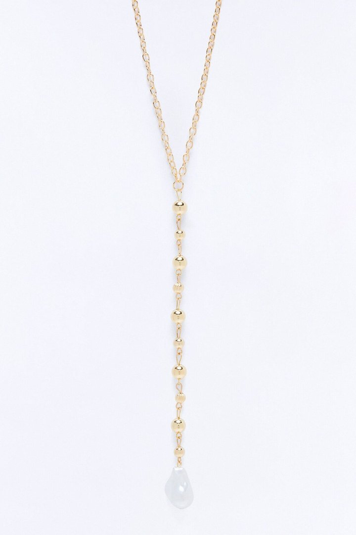 Deep Pearl Drop Lariat Necklace - Gold