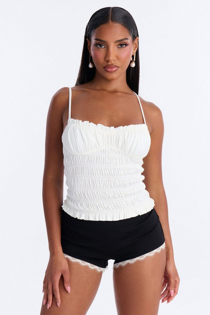 Lily Sweetheart Neck Smocked Tank Top - White