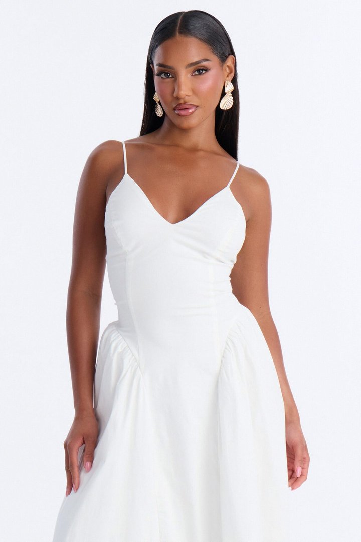 Whitney Pleated Poplin Midi Dress - White