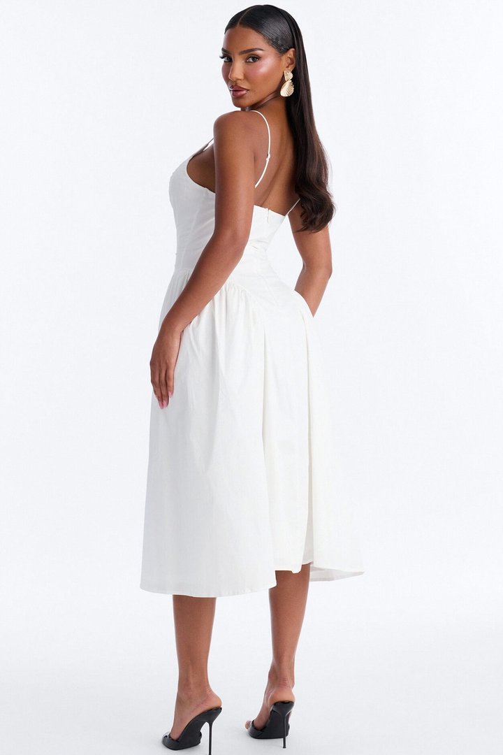 Whitney Pleated Poplin Midi Dress - White