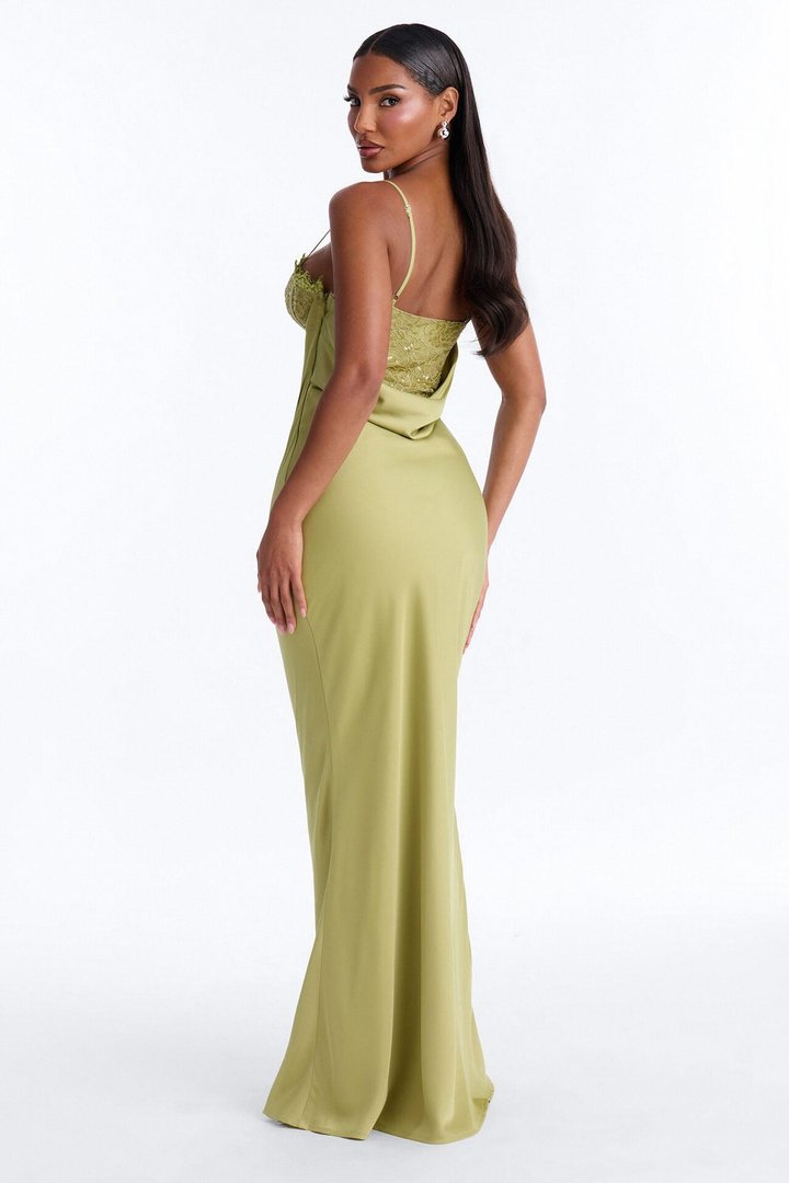 Pure Confidence Lace Satin Maxi Dress - Sage