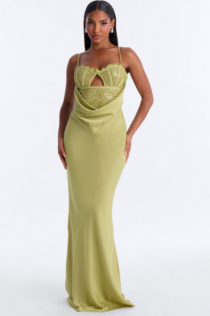 Pure Confidence Lace Satin Maxi Dress - Sage