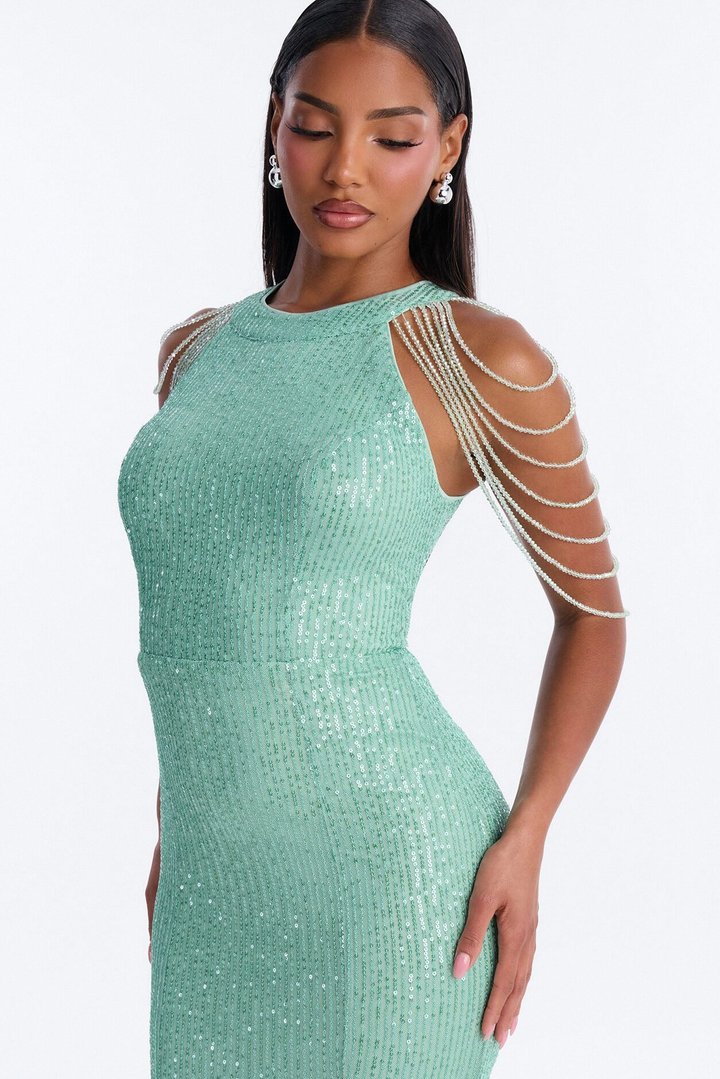 Diana Embellished Sequin Gown - Sage
