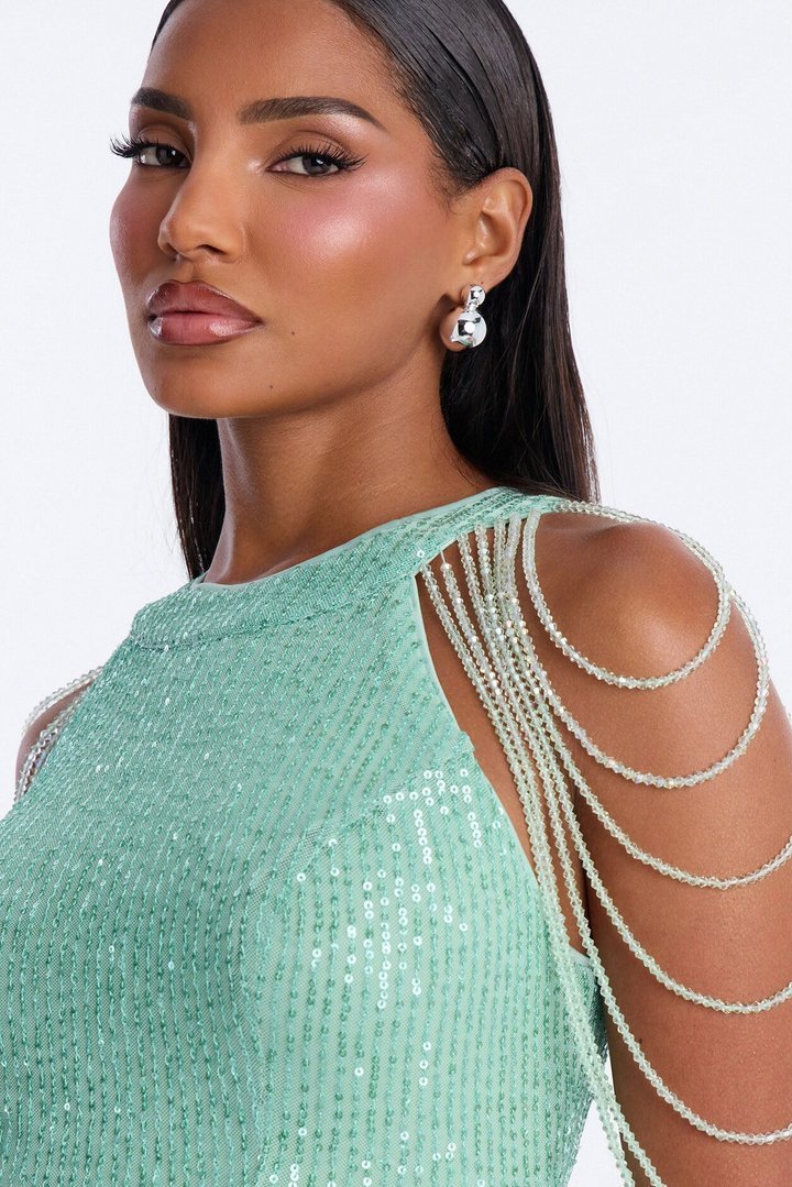 Diana Embellished Sequin Gown - Sage