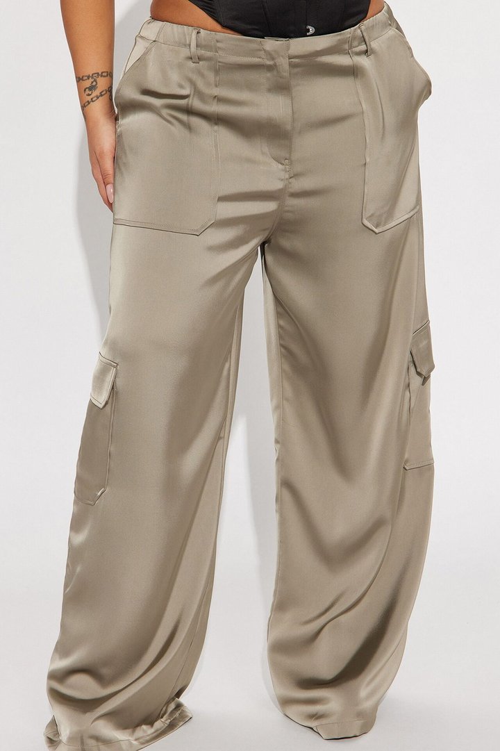 Pretty Girl Satin Cargo Pant - Olive