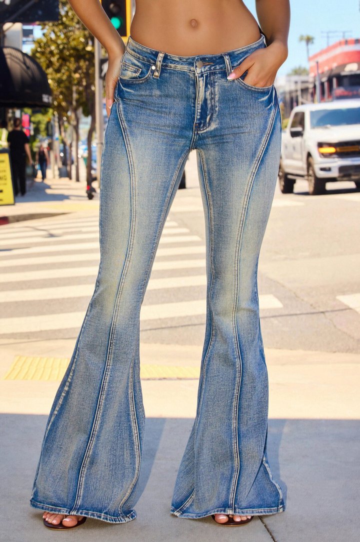 Below the Belt Tinted Bell Bottom Jeans - Light Wash