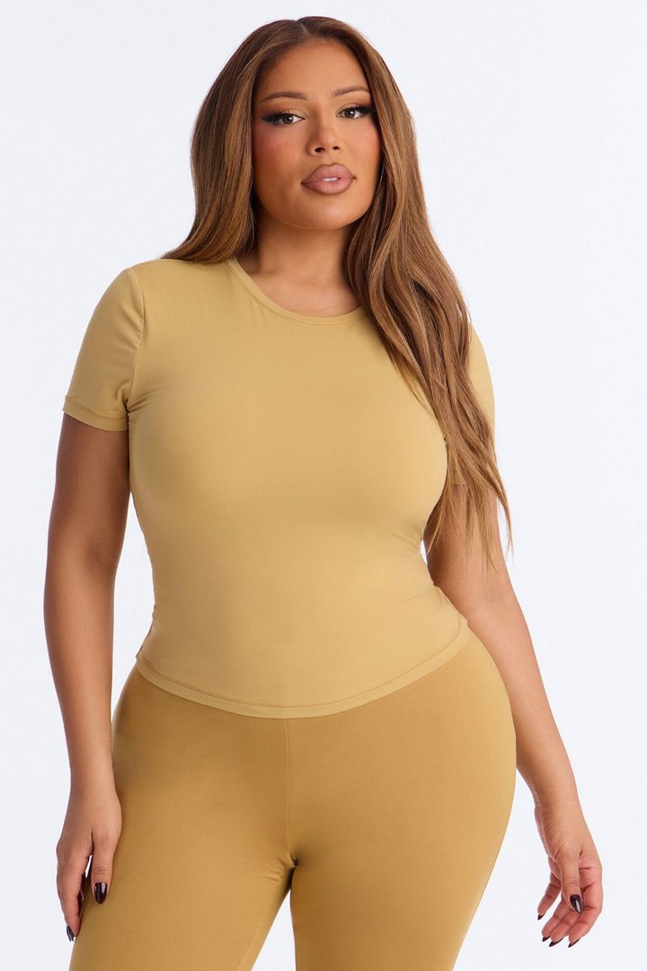 Second Skin Double Lined Short Sleeve Top - Honey