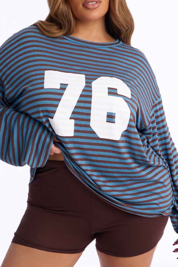 76' Chill Striped Biker Short Set - Blue/combo