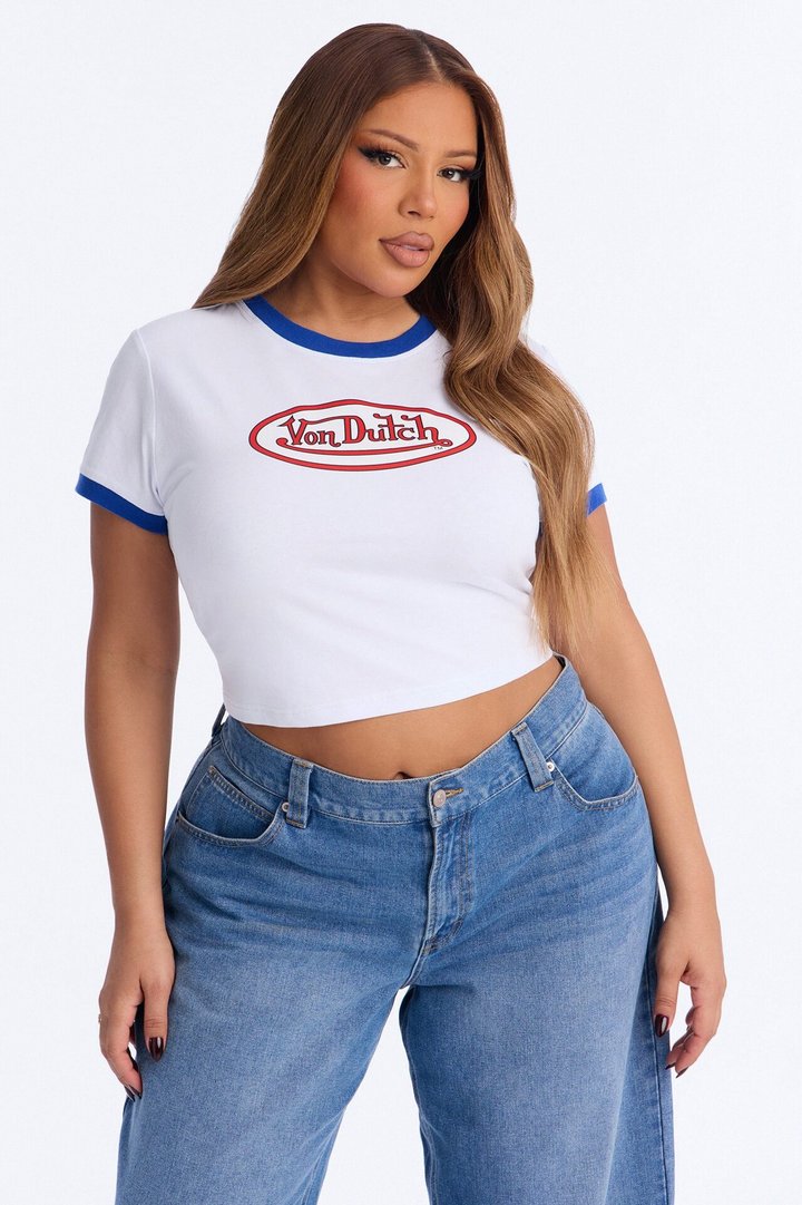 Von Dutch Americana Ringer Graphic Baby Tee - White