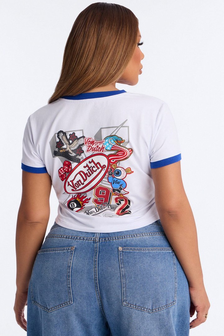 Von Dutch Americana Ringer Graphic Baby Tee - White