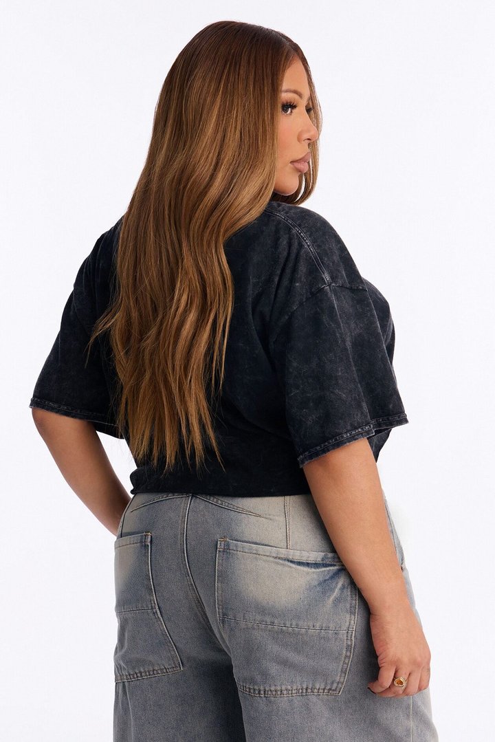 In God's Hands Washed Crop Tee - Black Wash
