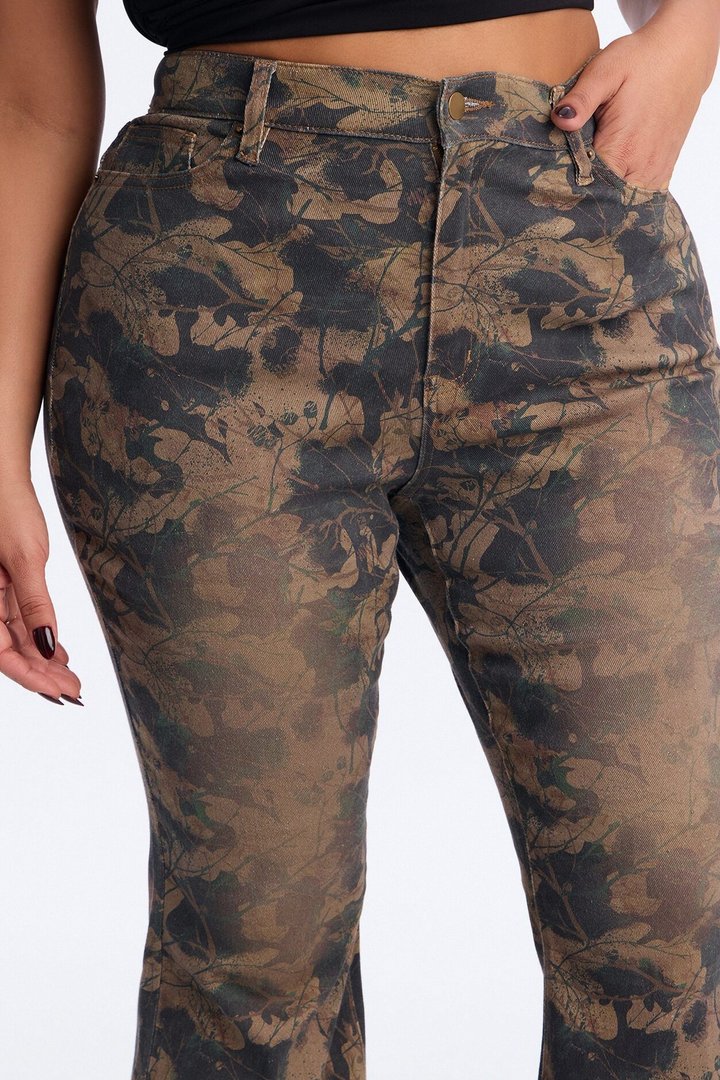 Positive Negative Stretch Printed Flare Jeans - Camouflage