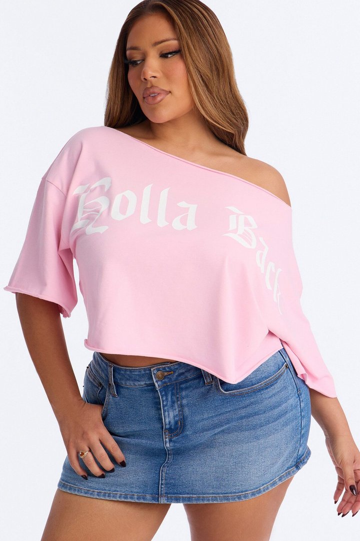 Holla Back Off Shoulder Crop Top - Pink