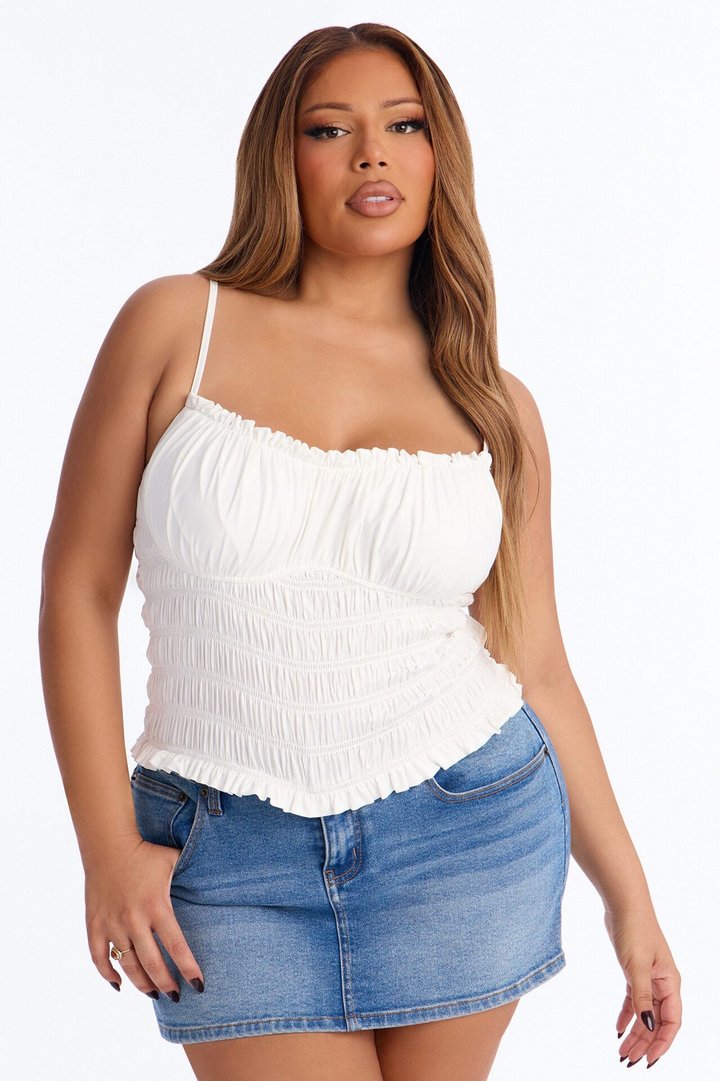 Lily Sweetheart Neck Smocked Tank Top - White