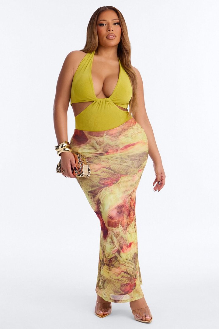 Sierra Slinky Halter Bodysuit - Chartreuse