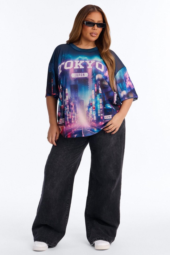Tokyo Japan Mesh Tee - Navy/combo
