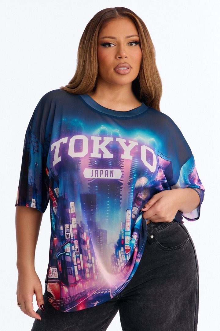 Tokyo Japan Mesh Tee - Navy/combo