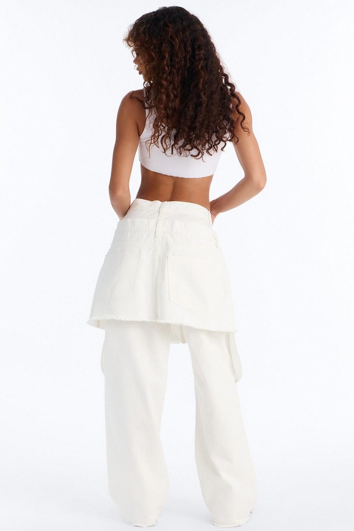 Afterparty Ripped Skirt Overlay Straight Leg Jeans - White