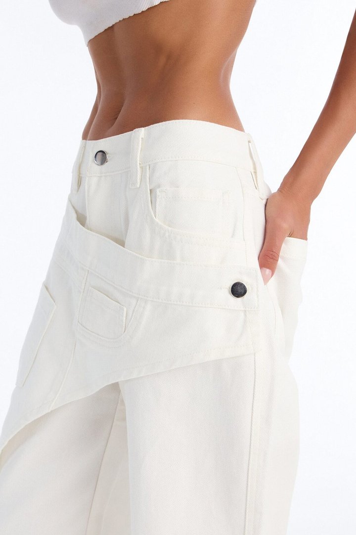 Grand Reveal Front Wrap Wide Leg Jeans - White