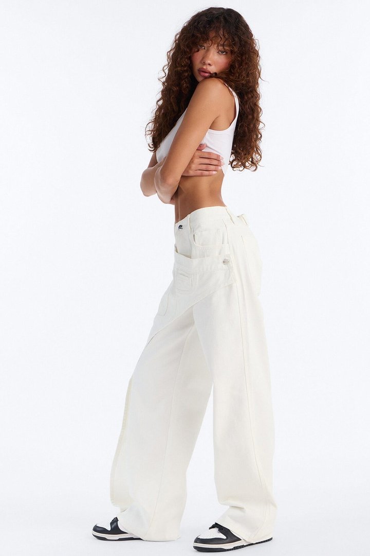 Grand Reveal Front Wrap Wide Leg Jeans - White