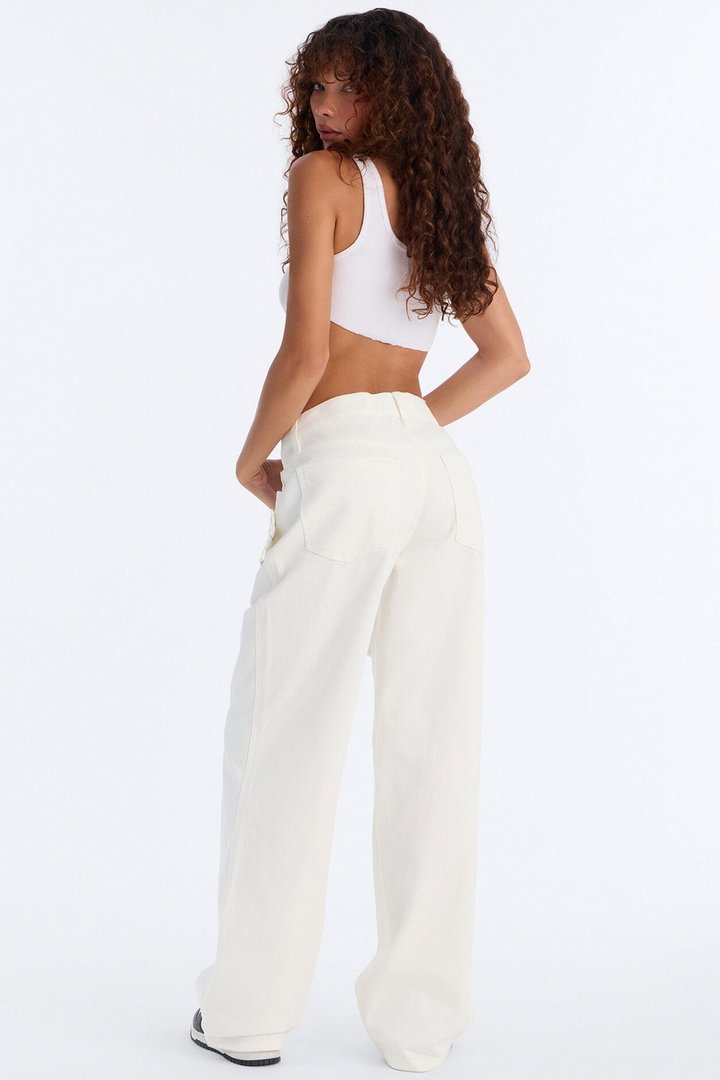 Grand Reveal Front Wrap Wide Leg Jeans - White