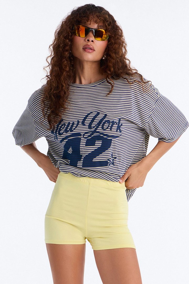 New York New York Striped Biker Short Set - Blue/combo