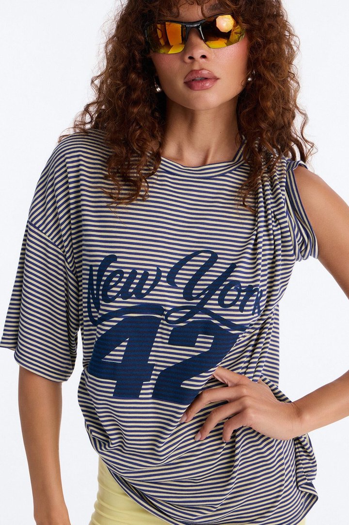 New York New York Striped Biker Short Set - Blue/combo